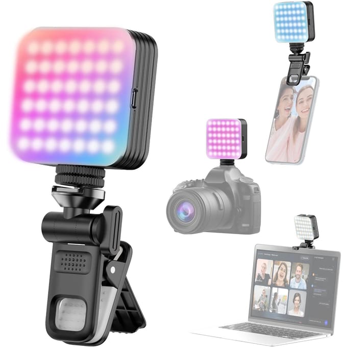 Mini RGB Invullicht LED Videolicht 2500K-9000K Dimbaar 8 Scèneverlichtingseffecten Videoconferentie zwart