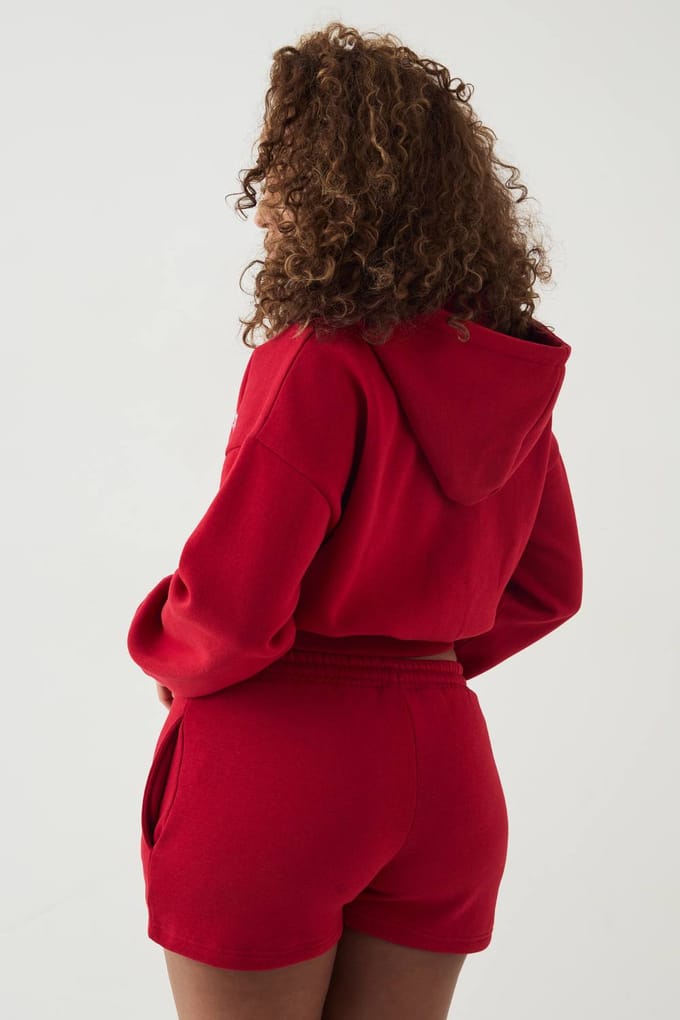 Dames Dsgn Studio Applique Boxy Crop Hoodie Met Rits | Red | Maat: 2XL