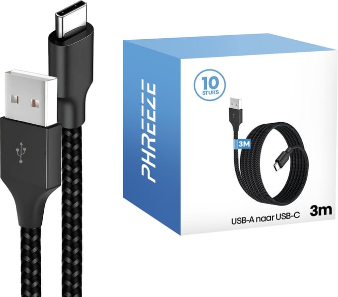 Phreeze usb naar usb C kabels 3m - Grootverpakking - Oplaadkabels usb c