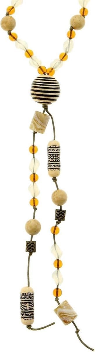 Behave - Lange ketting beige kralen met grote kraal - 83 cm