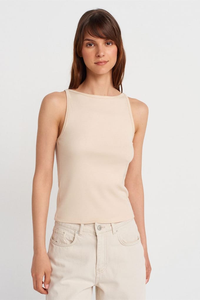 Geribde Halter Slim-Fit Blouse