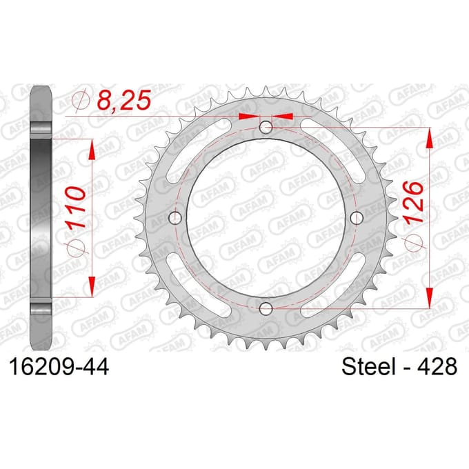 Stalen tandwiel Afam 428 44 dents