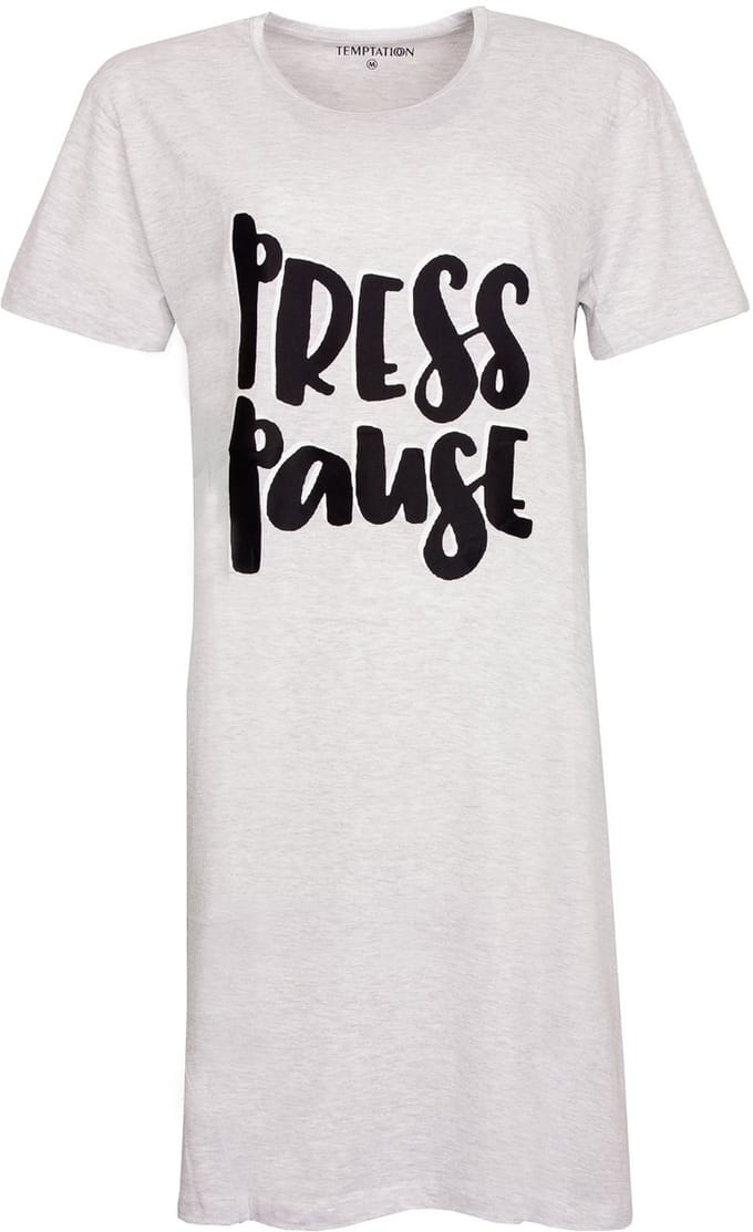 Temptation Dames Nachthemd - Bigshirt - Licht Grijs - Maat M