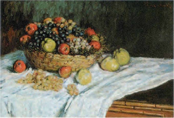 Mini kunstposter - Claude Monet - Stilleven met druiven en appels - 24x30 cm