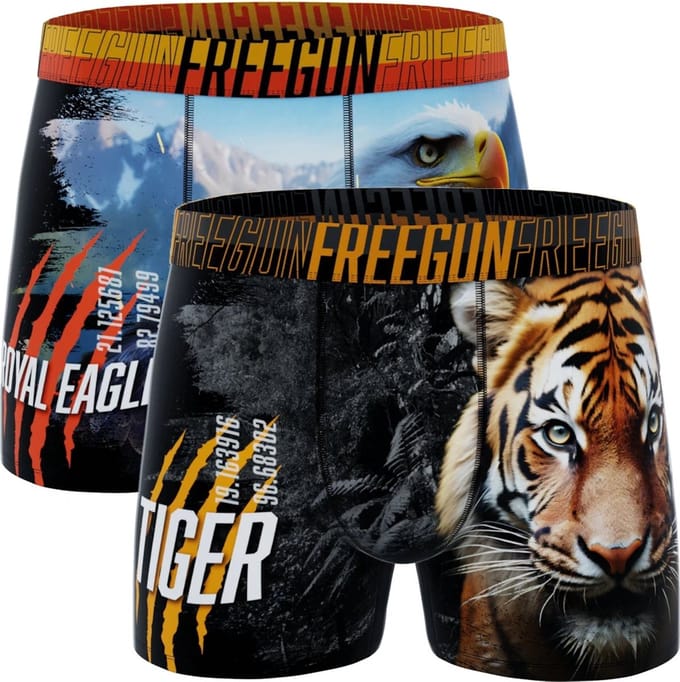 Freegun heren boxershorts microvezel - 2-pack - maat S - Duo Tijger/arend
