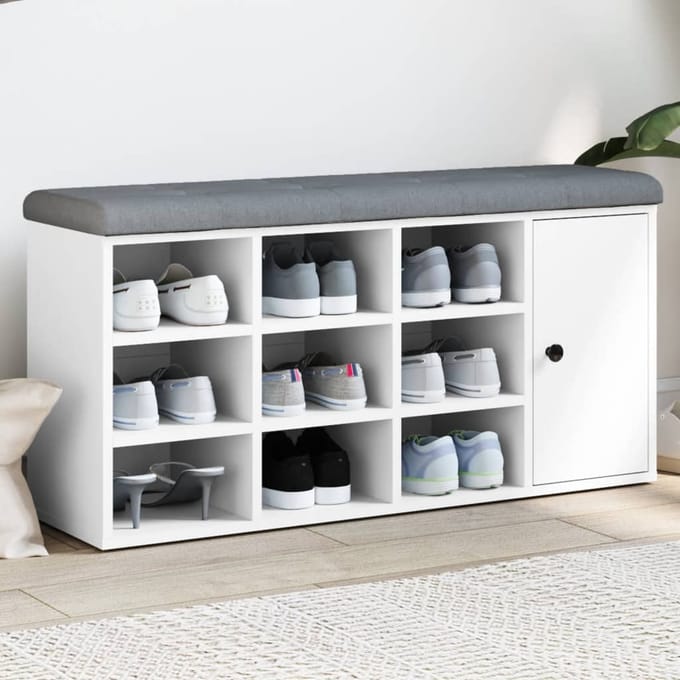 vidaXL - Schoenenbank - 102x32x50 - cm - bewerkt - hout - wit