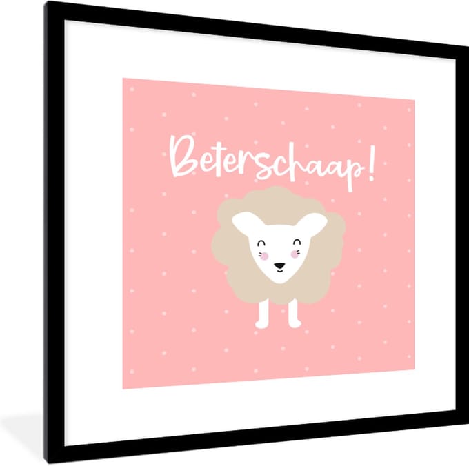 Fotolijst incl. Poster - Beterschap - Quotes - Schaap - 40x40 cm - Posterlijst