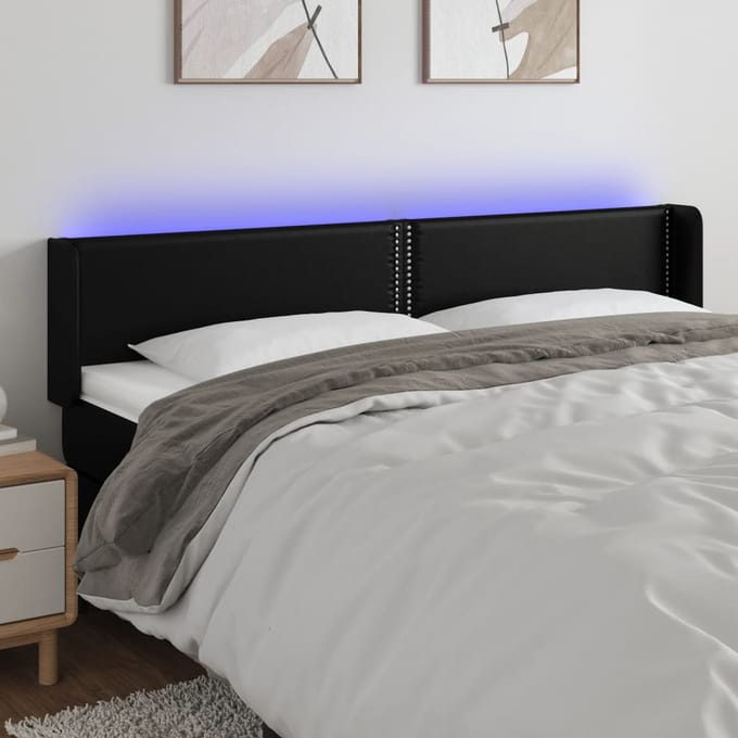 vidaXL - Hoofdbord - LED - 183x16x78/88 - cm - kunstleer - zwart