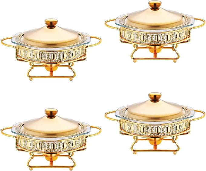 Buffet warmer set - Chafing dish warmhoudbak - Feesten en diners - Gouden plating - 2L inhoud - Goud