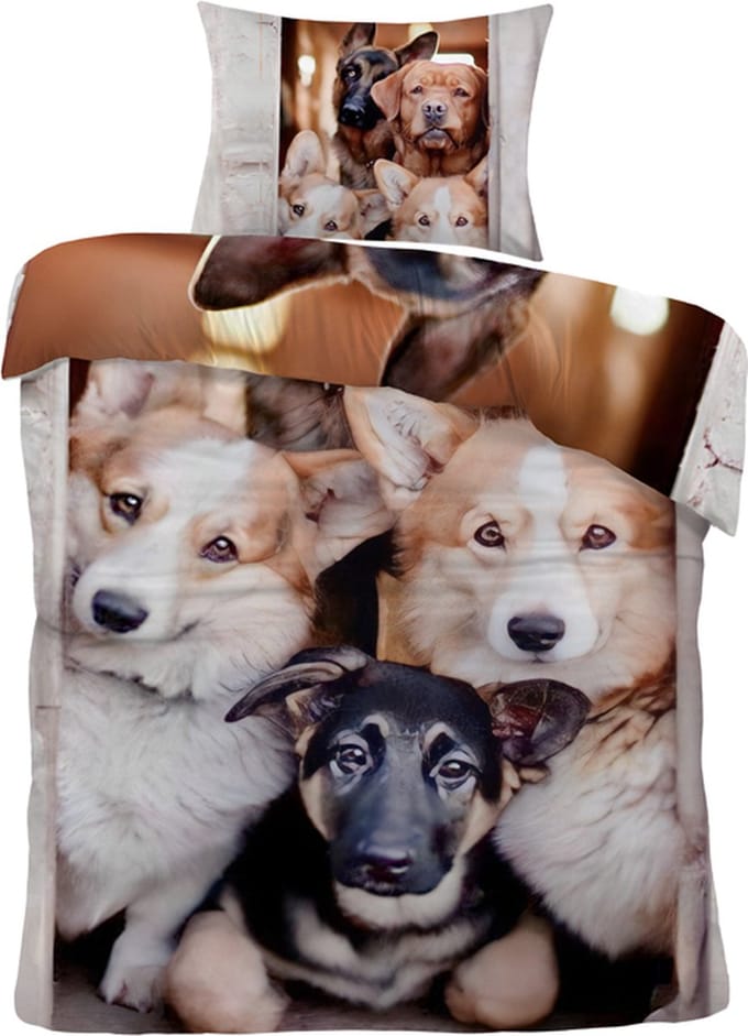 iSleep Dekbedovertrek Honden - Eenpersoons - 140x200/220 cm - Multi