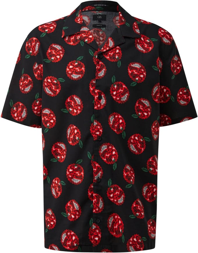 Geprinte blouse van gemengd katoen met reverskraag QS