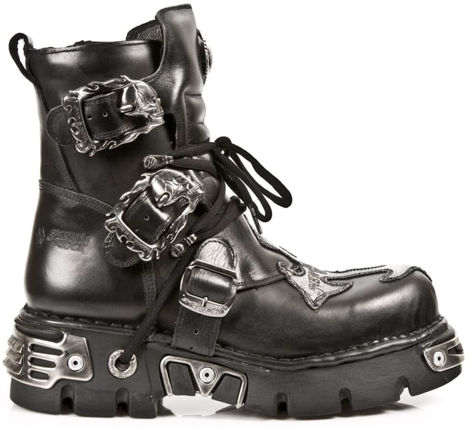 New Rock Silver Cross zwart lederen bikerlaarzen-407-S1