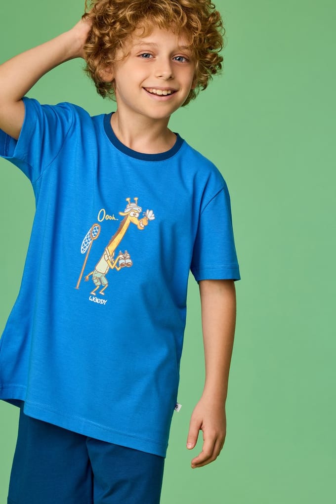 Woody Jongens-Heren pyjama hoogblauw - maat 086/18M