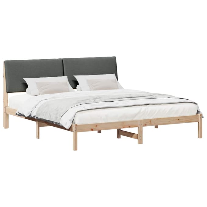vidaXL - Bedframe - Bruin - en - donkergrijs - 200 - x - 200 - cm - Massief - grenenhout