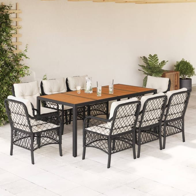vidaXL - 9-delige - Tuinset - poly - rattan - zwart