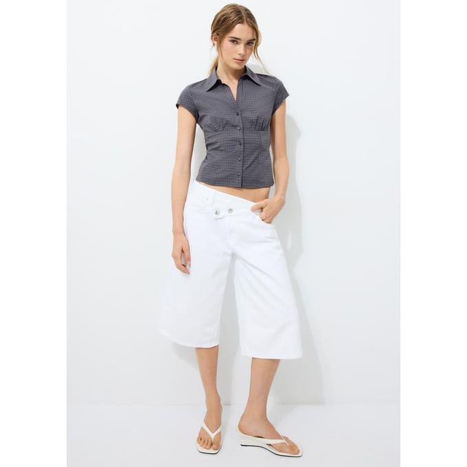 Stradivarius Blouse met korte mouw en naad onder de borst  Donkergrijs M