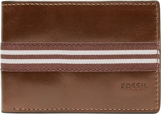 FOSSIL Leren Kaarthouder Portemonnee Jared Front Pocket Wallet Bifold Medium Brown Bruine