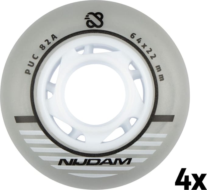 Nijdam Inline Skate Wielen Set - 64x24 mm - 4st - Zilver/Wit