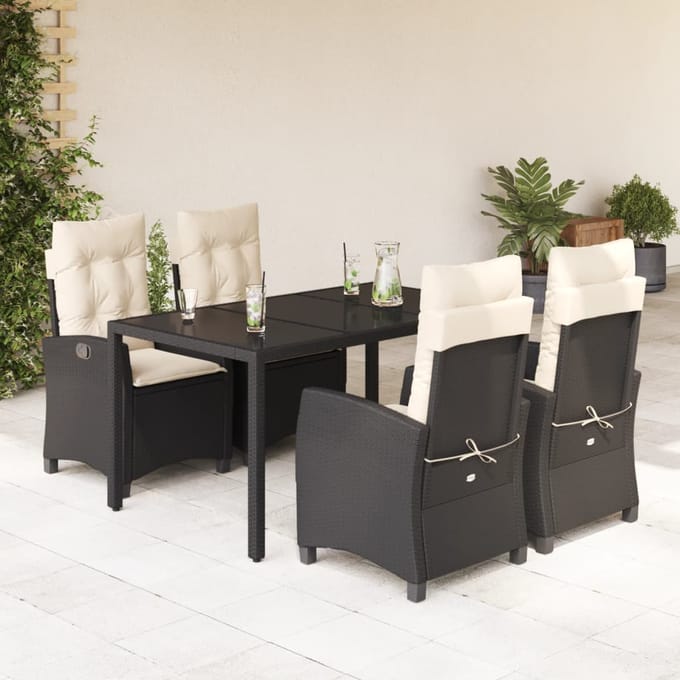 vidaXL - 5-delige - Tuinset - met - kussens - poly - rattan - zwart