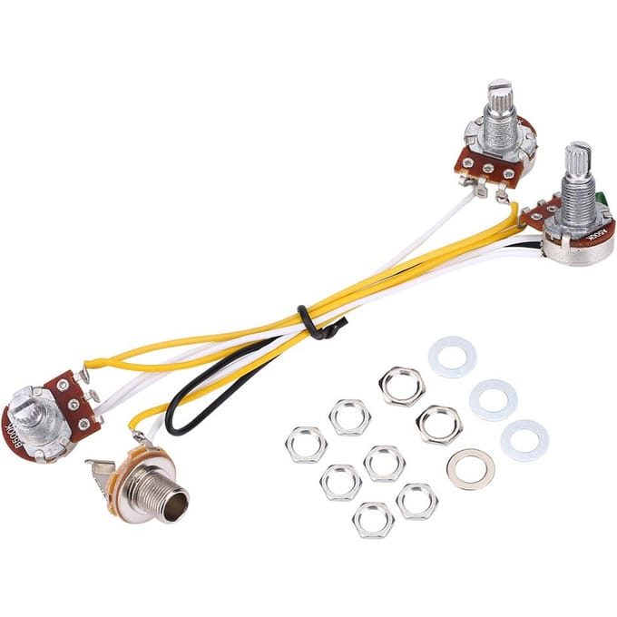 2 Volume 1 Toon 1 Jack 500K Potmeters 3-weg Schakelaar Bedradingsset voor JB Elektrische Gitaar Bas white