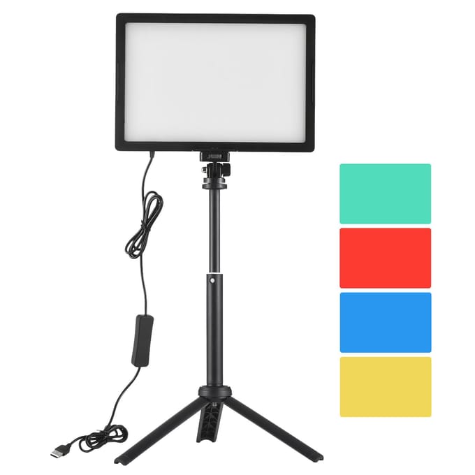 Desktop LED Videolamp 15W LED Invullichtpaneel met Statief Lichtstandaard Conferentieverlichting zwart