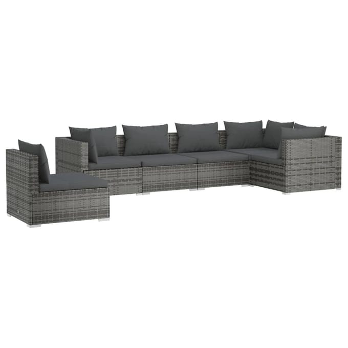 vidaXL - 6-delige - Loungeset - met - kussens - poly - rattan - grijs