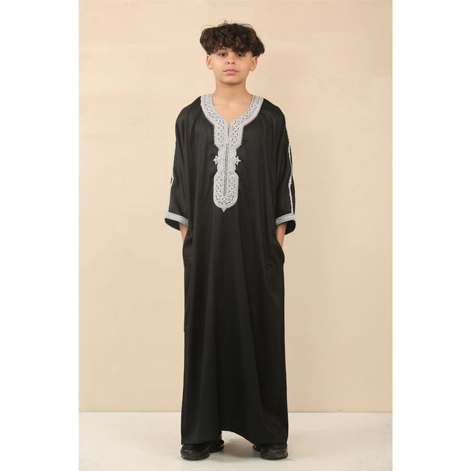 Kinderjongens zwarte Marokkaanse Thobe Jubba Robe Eid Djellaba Gandoura