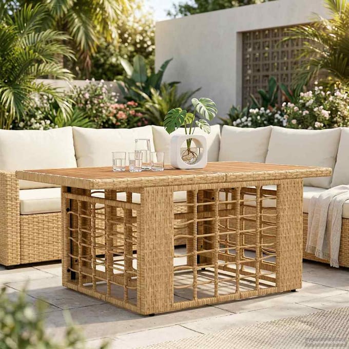 vidaXL - Tuinstoel - met - opklapbare - tafel - Naturel - 100 - x - 55 - x - 37 - cm