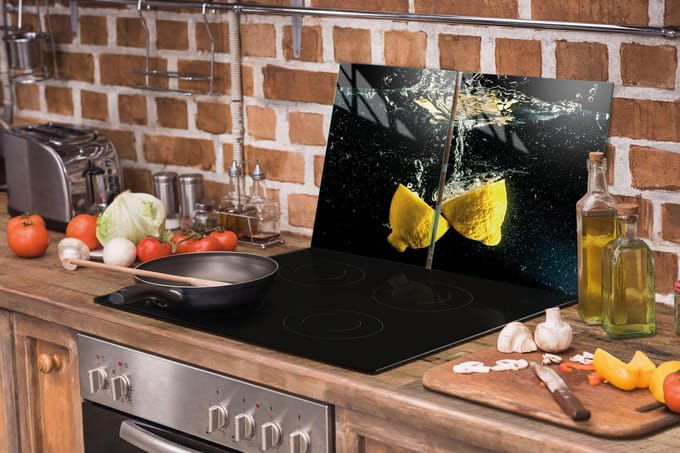 TMK ArtDeko - Beschermplaat - Glas - 75x52cm - Citroenmotief