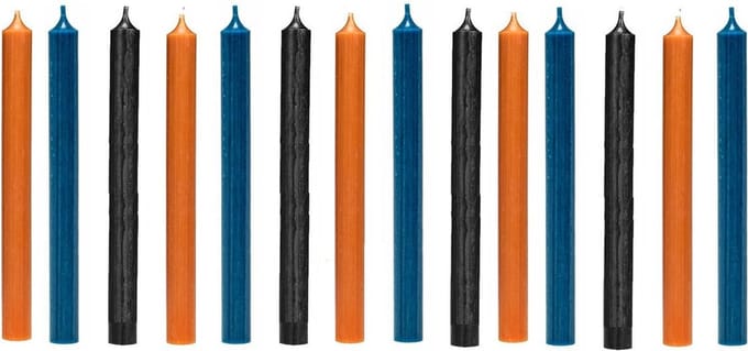 Cactula | dinerkaarsen 19,5 cm | Bold Interieur | Cognac Zwart Donkerblauw 15 stuks