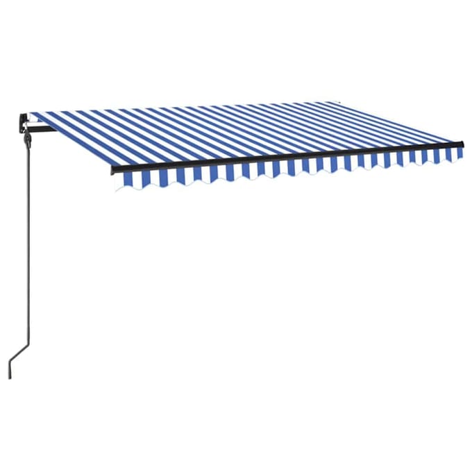 vidaXL - Luifel - handmatig - uittrekbaar - met - LED - 450x300 - cm - blauw - en - wit