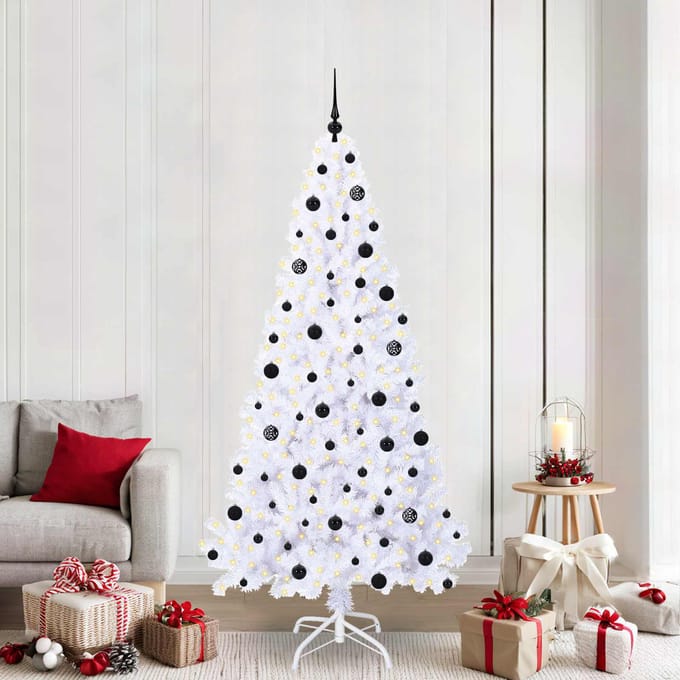 vidaXL - Kunstkerstboom - met - 300 - LED - Wit - 210 - cm - PVC - en - Staal