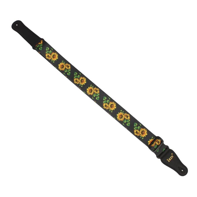 IRIN Gitaarband Verstelbare polyester riem PU lederen uiteinden voor akoestische folk klassiek elektrisch Sunflower Pattern black
