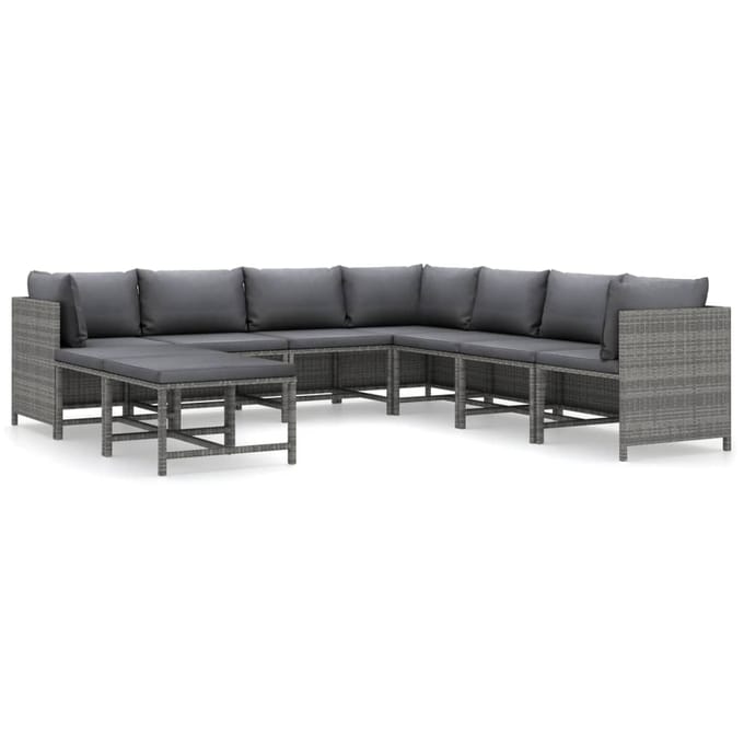 vidaXL - 9-delige - Loungeset - met - kussens - poly - rattan - grijs