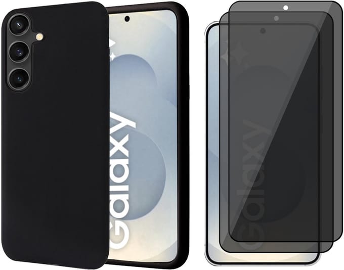 Hoesje geschikt voor Samsung Galaxy S25 - 2x Privacy Screenprotector Volledig Dekkend Glas - Mat Back Case Zwart