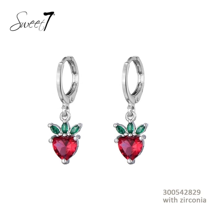 sweet7 oorhanger silver met aardbeitje