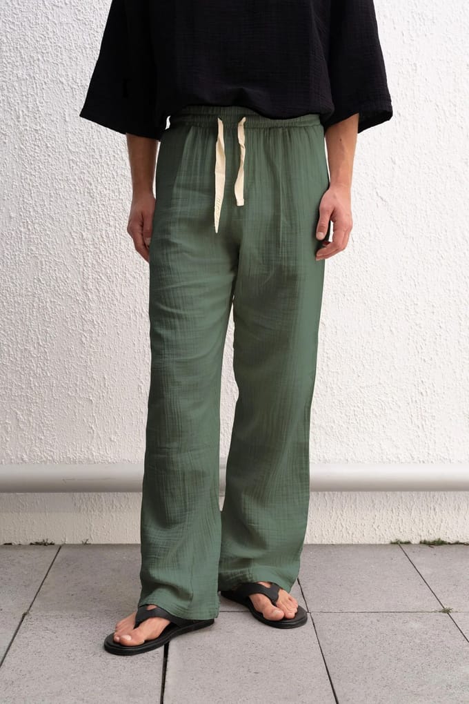 Gestructureerde Katoenen Sweatpants met Touwtjes in de Taille en Rechte Pijpen
