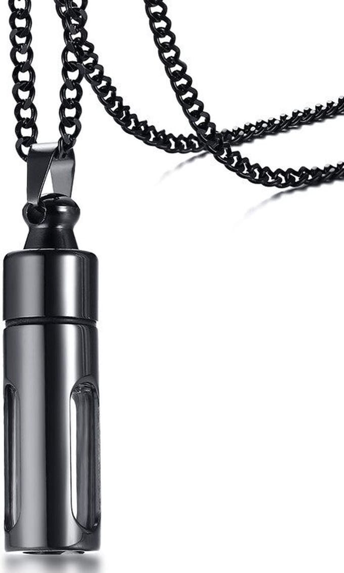 Ketting met Afsluitbare Ashanger Urn Hanger (breed model) - Zwart - Kettingen Heren Dames