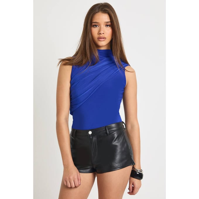 boohoo Dames Hoge Hals Wikkel Mouw Bodysuit | Cobalt | Maat: 8