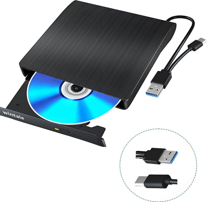 Externe Bluray DVD Speler en Brander USB-C & USB 3.0 - Plug & Play voor Laptop en PC