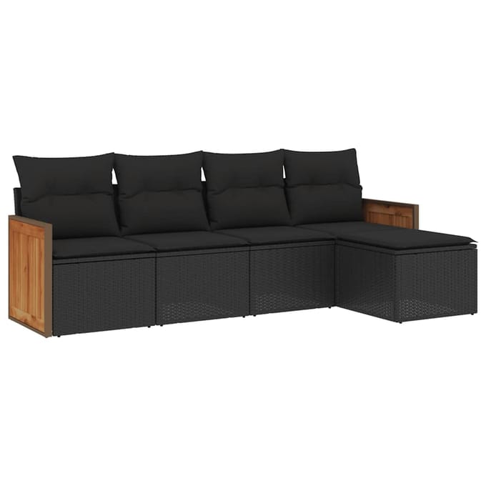 vidaXL - 5-delige - Loungeset - met - kussens - poly - rattan - zwart