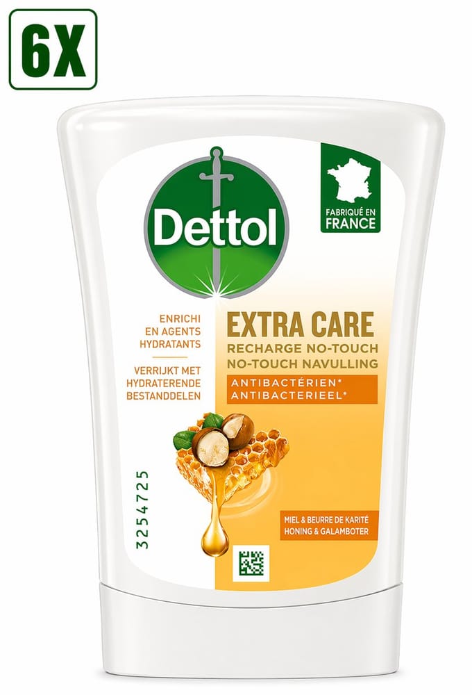 6 x Dettol - Handzeep - No-Touch Navulling - Honing & Galamboter - Antibacterieel - 250ml