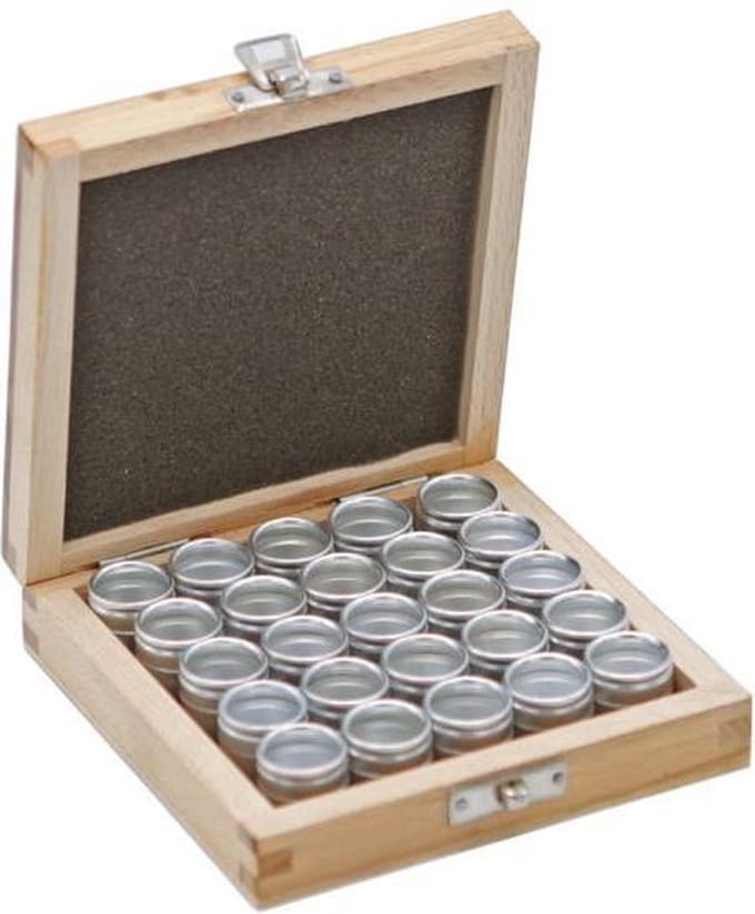 Test/show doos met 25 vensterdoosjes - 13x13x3 - Hout - Aluminium