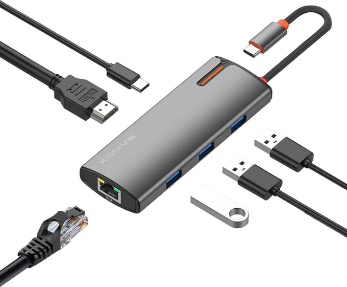 Multiport USB C Hub met Ethernet Adapter - USB C naar HDMI - USB Splitter - Docking Station geschikt voor Thunderbolt Dock, MacBook Pro, Air, Laptop - Aluminium - Space Gray