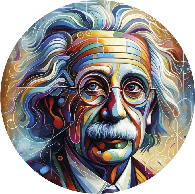 Indoorart - Muurcirkel Abstract Albert Einstein Forex 70 cm - Wanddecoratie - Afbeelding op Forex - Inclusief ophangplaat