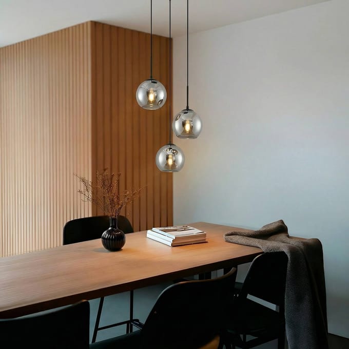 Lindby - hanglamp - 3lichts - Staal, glas - H: 17.5 cm - E27 - rookgrijs, zwart
