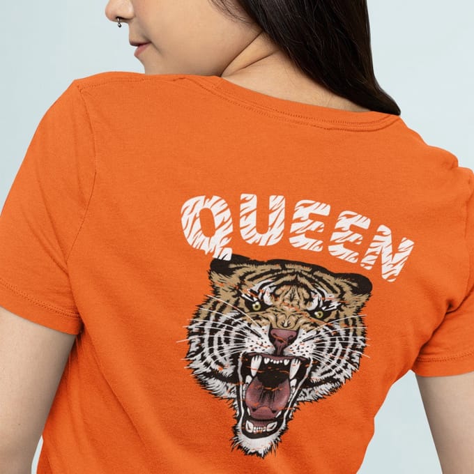 Oranje Koningsdag T-shirt - MAAT M - Dames Pasvorm - Queen Tiger Back