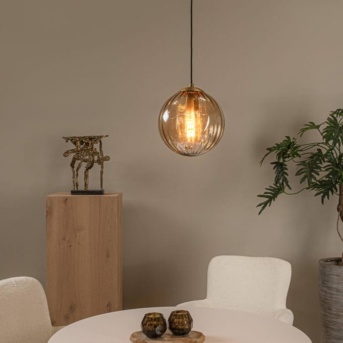 Lucide Hanglamp Monsaraz, Ø 25 cm, barnsteen. Glas, 1-lamp
