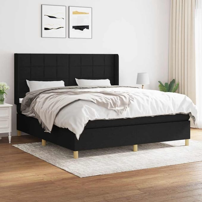 vidaXL - Boxspring - met - matras - stof - zwart - 180x200 - cm