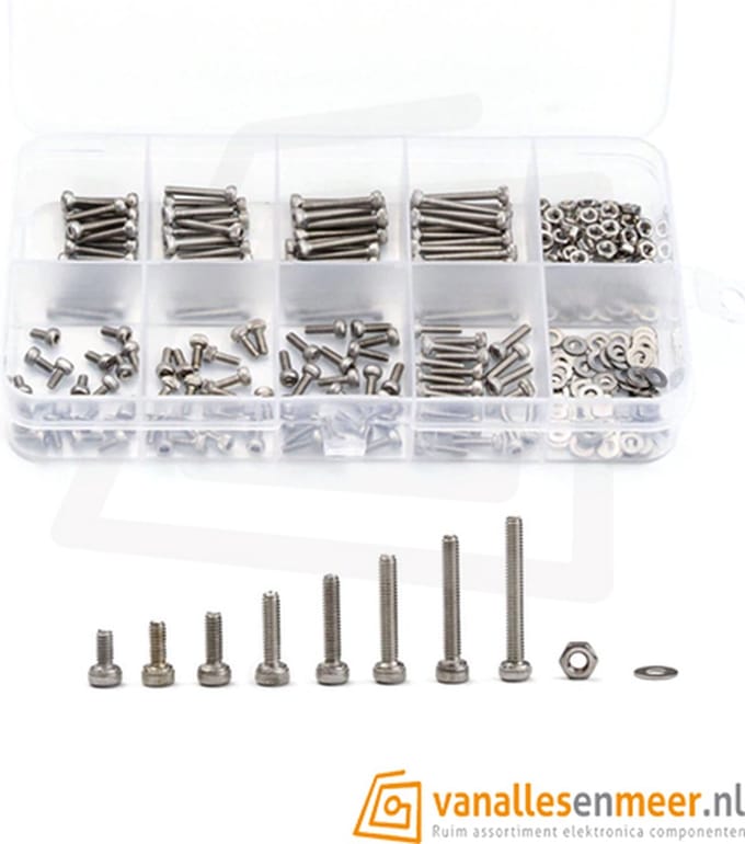 304 rvs m2.5 assortiment doos 320 stuks inbusbouten